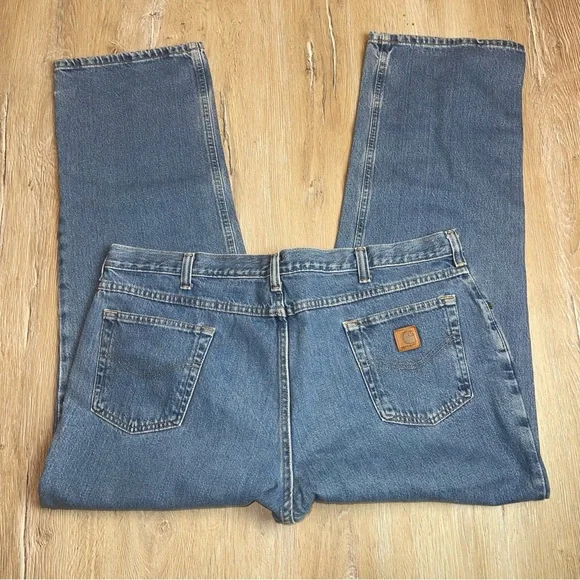Carhartt Mens Size 42 Relaxed Fit Heavyweight Work Denim Light Wash Blue Classic - Picture 7 of 13